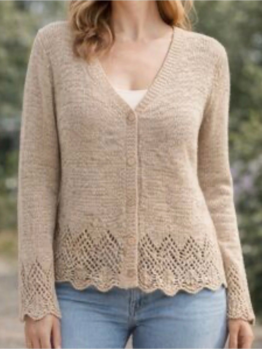 BCBGMaxAzria Beige V-Neck Button-Front Knit Cardigan